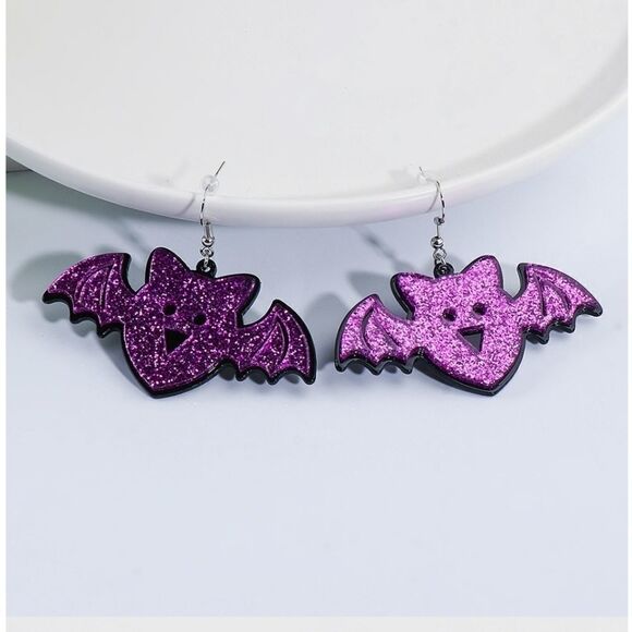 GLITTERY BAT HALLOWEEN cute fun kawaii gothic earrings - Picture 4 of 7